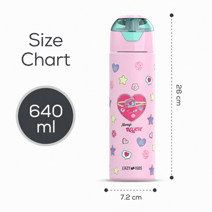 Eazy Kids - Insulated Stainless Steel Water Bottle w/Spray, Always Believe 640ml - Pink