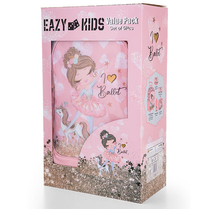Eazy Kids Set of 5 Trolley 16" School Bag Combo - Ballet Pink