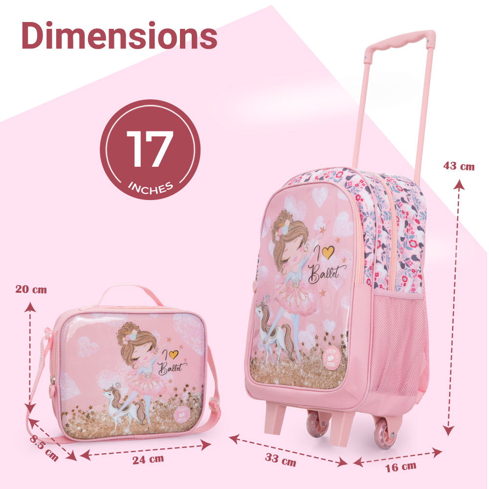 Eazy Kids Set of 5 Trolley 16" School Bag Combo - Ballet Pink