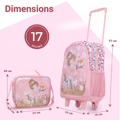 Eazy Kids Set of 5 Trolley 16" School Bag Combo - Ballet Pink