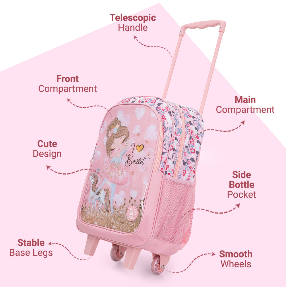 Eazy Kids Set of 5 Trolley 16" School Bag Combo - Ballet Pink