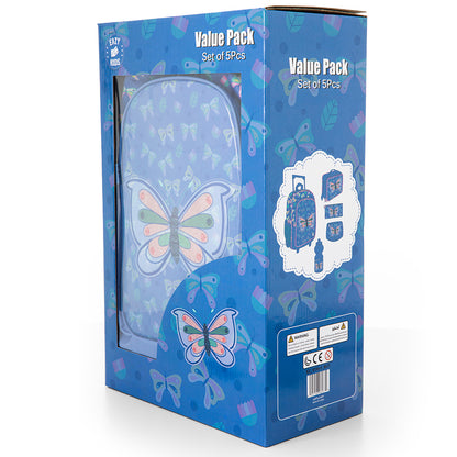 Eazy Kids 17” Trolley School Bag 5-in-1 with Wheels – Backpack, Lunch Bag, Water Bottle, Lunch Box & Pencil Case, Blue