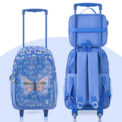 Eazy Kids 17” Trolley School Bag 5-in-1 with Wheels – Backpack, Lunch Bag, Water Bottle, Lunch Box & Pencil Case, Blue