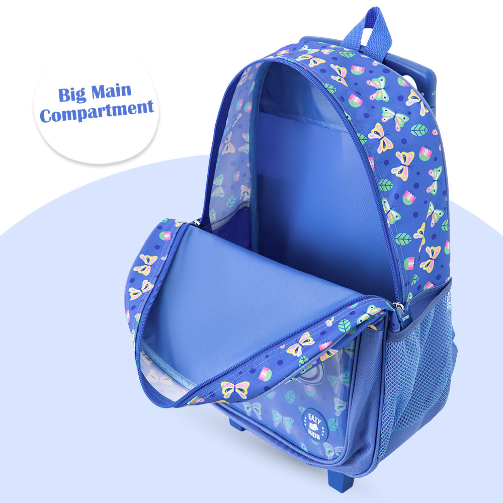 Eazy Kids 17” Trolley School Bag 5-in-1 with Wheels – Backpack, Lunch Bag, Water Bottle, Lunch Box & Pencil Case, Blue