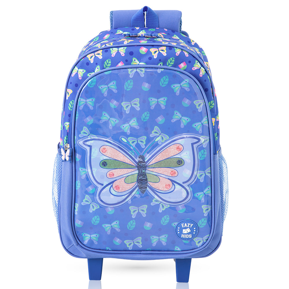 Eazy Kids 17” Trolley School Bag 5-in-1 with Wheels – Backpack, Lunch Bag, Water Bottle, Lunch Box & Pencil Case, Blue
