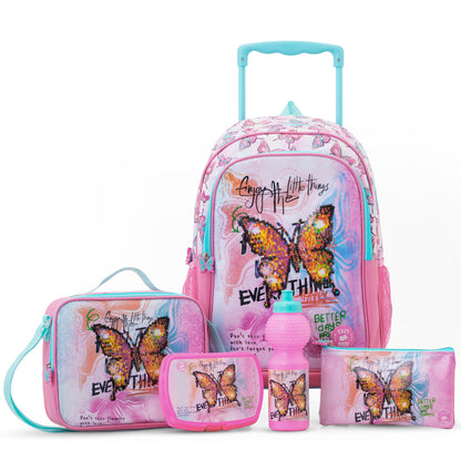 Eazy Kids Set of 5 Trolley 16" School Bag Combo - Butterfly Mint