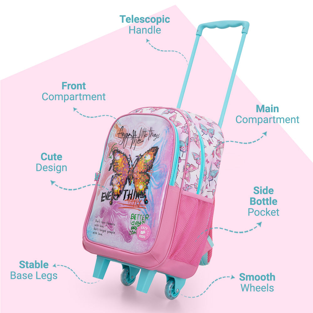 Eazy Kids Set of 5 Trolley 16" School Bag Combo - Butterfly Mint