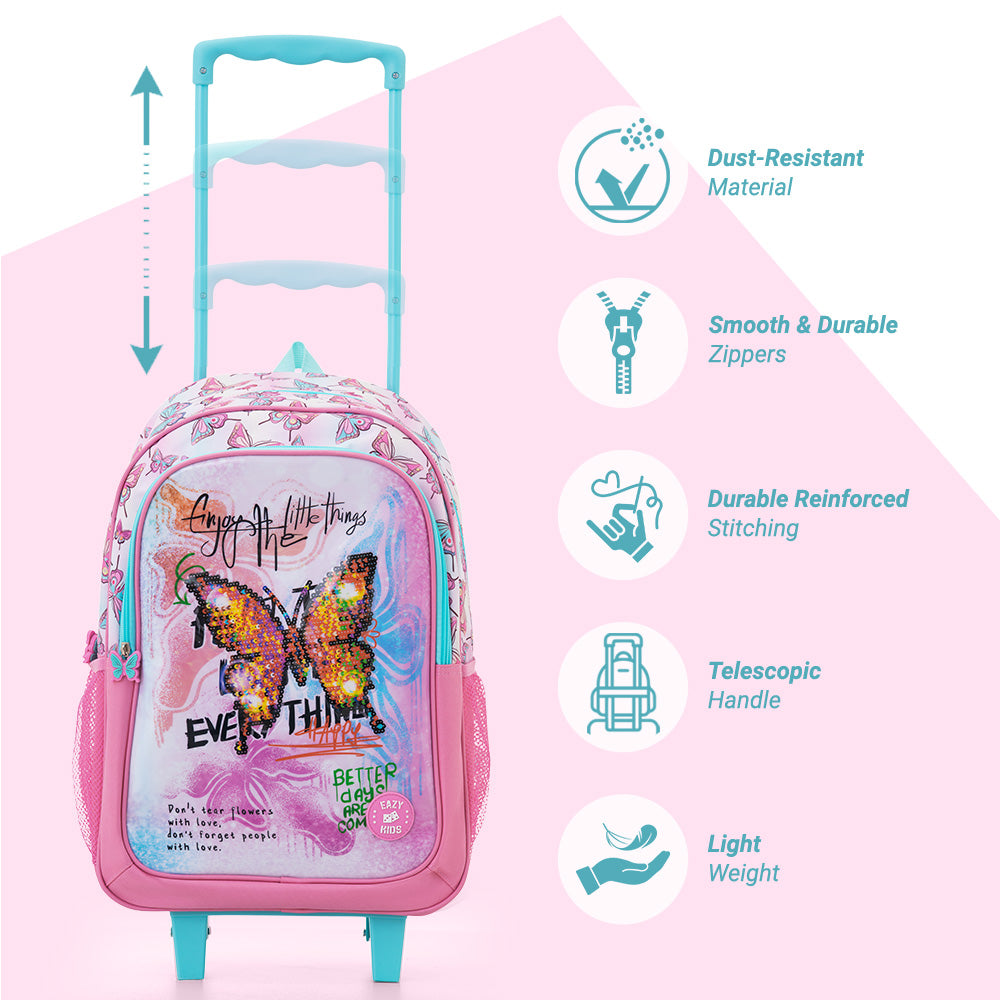 Eazy Kids Set of 5 Trolley 16" School Bag Combo - Butterfly Mint