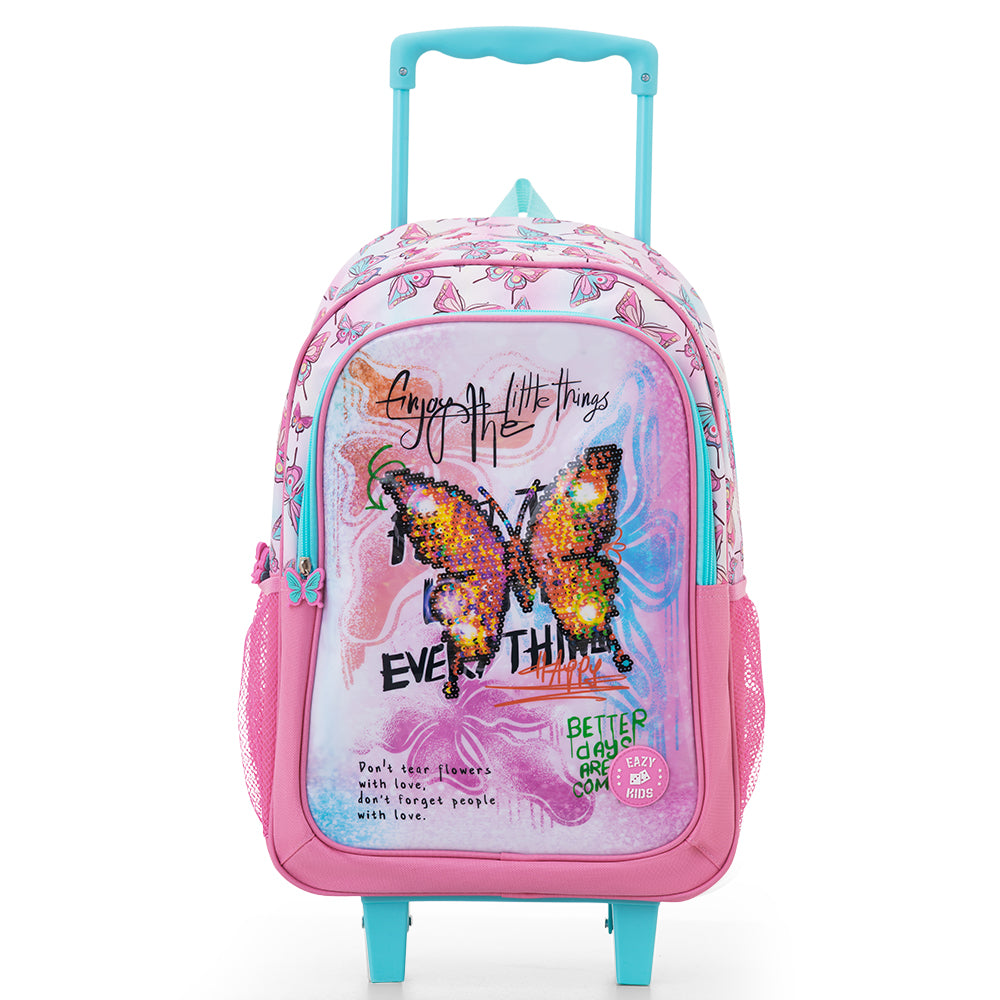 Eazy Kids Set of 5 Trolley 16" School Bag Combo - Butterfly Mint