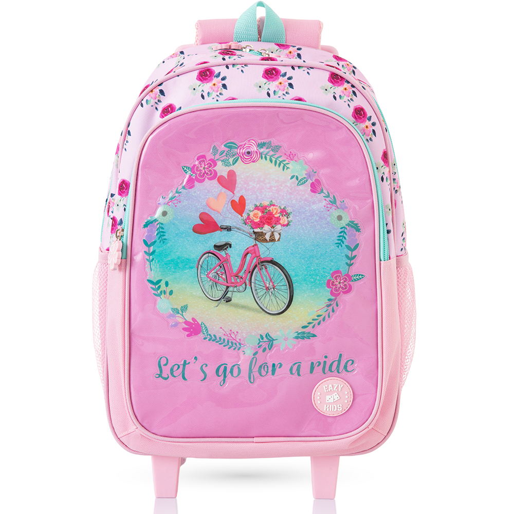 Eazy Kids 17” Trolley School Bag Value Pack 5-in-1 with Wheels – Backpack, Lunch Bag, Water Bottle, Lunch Box & Pencil Case, Pink