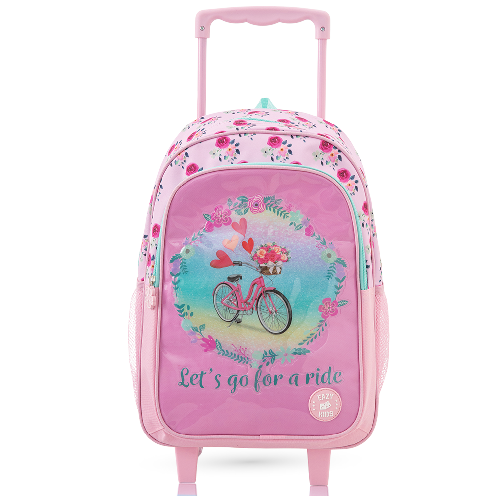 Eazy Kids 17” Trolley School Bag Value Pack 5-in-1 with Wheels – Backpack, Lunch Bag, Water Bottle, Lunch Box & Pencil Case, Pink
