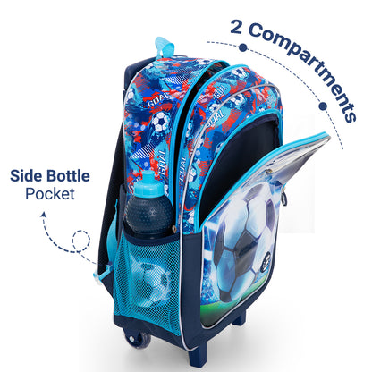 Eazy Kids Set of 5 Trolley 16" School Bag Combo - Soccer Blue