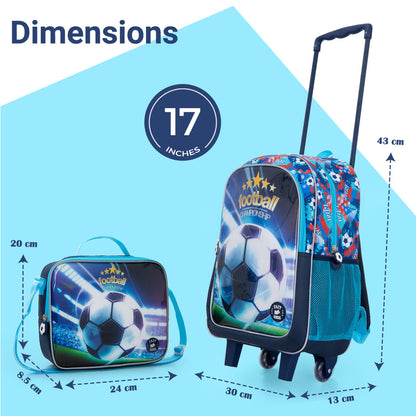 Eazy Kids Set of 5 Trolley 16" School Bag Combo - Soccer Blue