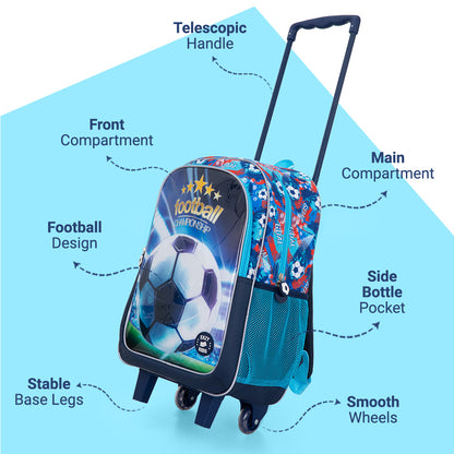 Eazy Kids Set of 5 Trolley 16" School Bag Combo - Soccer Blue