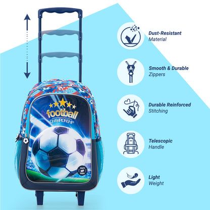 Eazy Kids Set of 5 Trolley 16" School Bag Combo - Soccer Blue