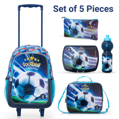 Eazy Kids Set of 5 Trolley 16" School Bag Combo - Soccer Blue