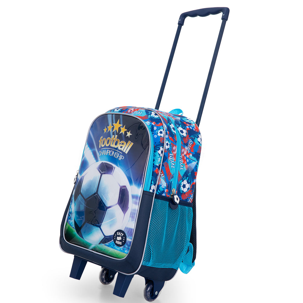 Eazy Kids Set of 5 Trolley 16" School Bag Combo - Soccer Blue