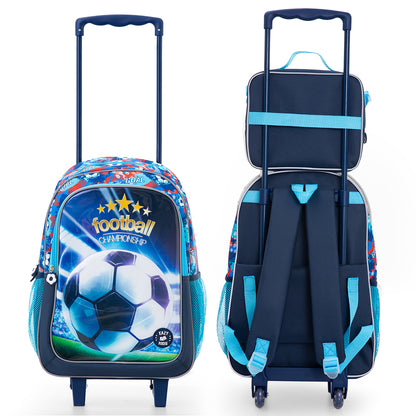 Eazy Kids Set of 5 Trolley 16" School Bag Combo - Soccer Blue