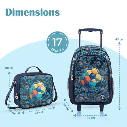 Eazy Kids 17” Trolley School Bag Value Pack 5-in-1 with Wheels – Backpack, Lunch Bag, Water Bottle, Lunch Box & Pencil Case, Blue