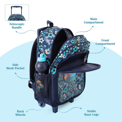 Eazy Kids 17” Trolley School Bag Value Pack 5-in-1 with Wheels – Backpack, Lunch Bag, Water Bottle, Lunch Box & Pencil Case, Blue