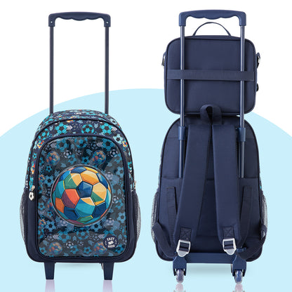 Eazy Kids 17” Trolley School Bag Value Pack 5-in-1 with Wheels – Backpack, Lunch Bag, Water Bottle, Lunch Box & Pencil Case, Blue