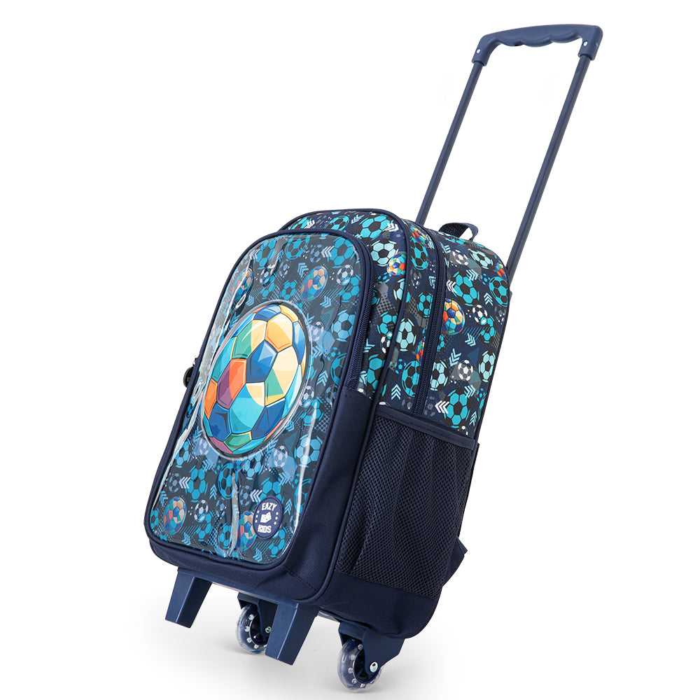 Eazy Kids 17” Trolley School Bag Value Pack 5-in-1 with Wheels – Backpack, Lunch Bag, Water Bottle, Lunch Box & Pencil Case, Blue
