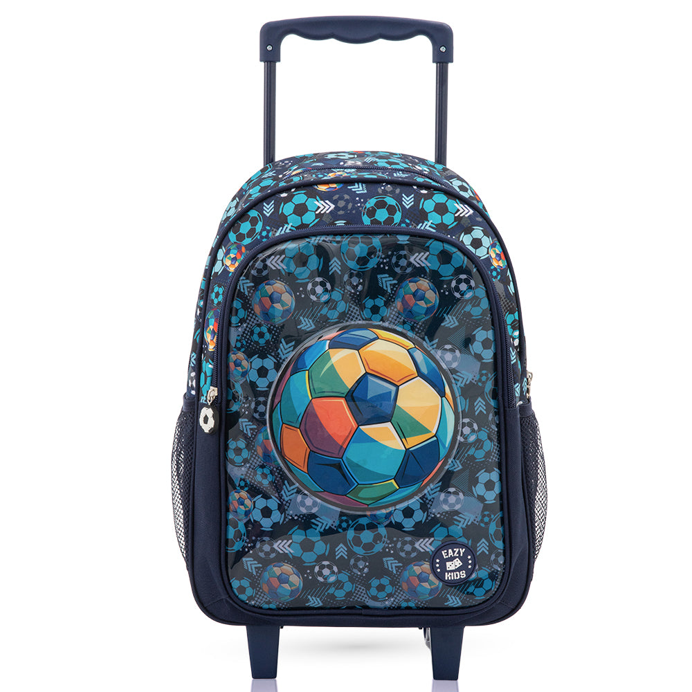 Eazy Kids 17” Trolley School Bag Value Pack 5-in-1 with Wheels – Backpack, Lunch Bag, Water Bottle, Lunch Box & Pencil Case, Blue