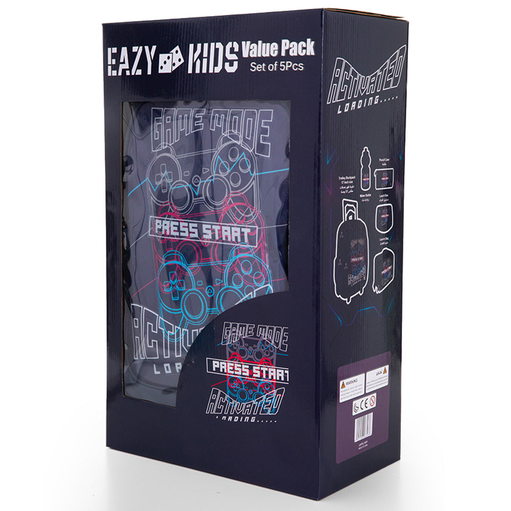 Eazy Kids Set of 5 Trolley 16" School Bag Combo - Game Mode black