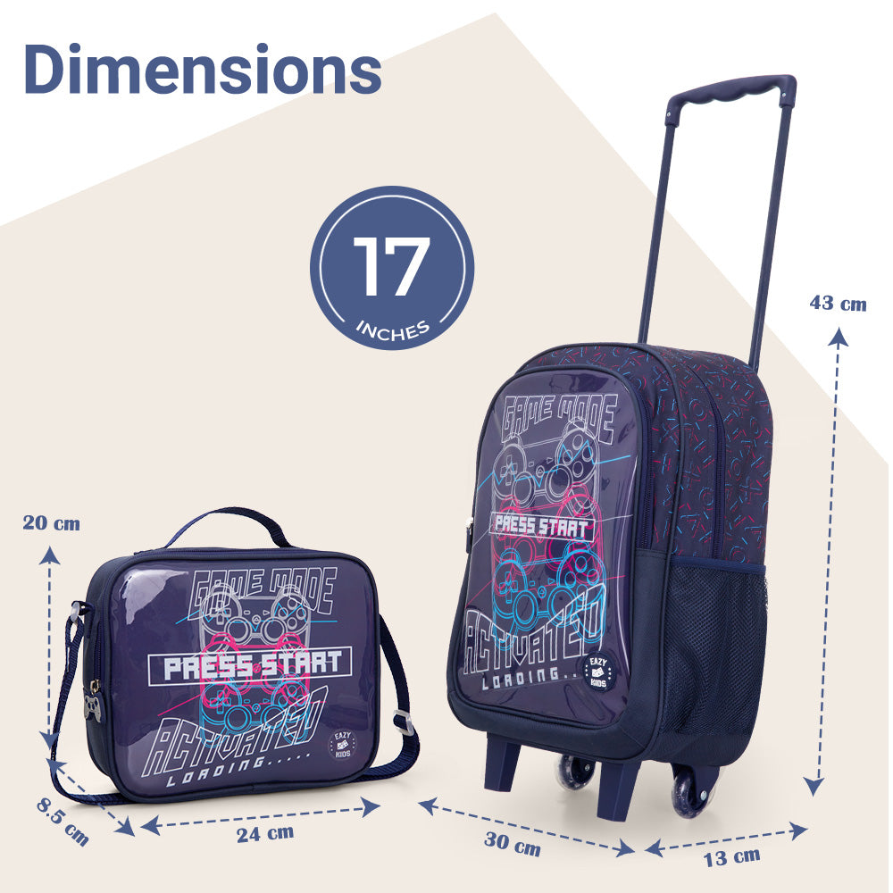 Eazy Kids Set of 5 Trolley 16" School Bag Combo - Game Mode black
