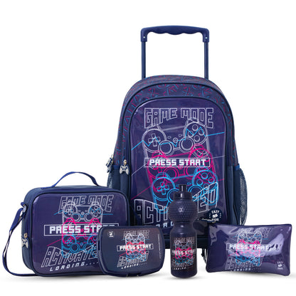 Eazy Kids Set of 5 Trolley 16" School Bag Combo - Game Mode black