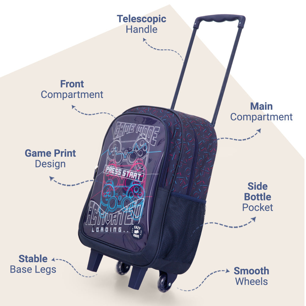 Eazy Kids Set of 5 Trolley 16" School Bag Combo - Game Mode black