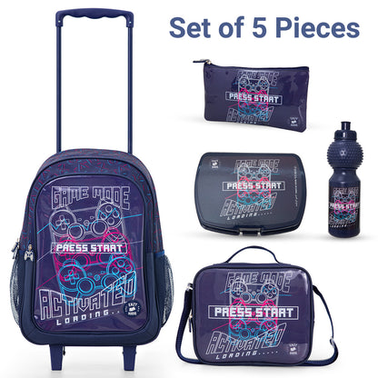 Eazy Kids Set of 5 Trolley 16" School Bag Combo - Game Mode black