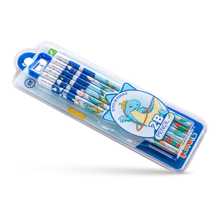 مجموعة أقلام رصاص 2B من إيزي كيدز، 12 قلمًا مع ممحاة ومبراة - أزرق