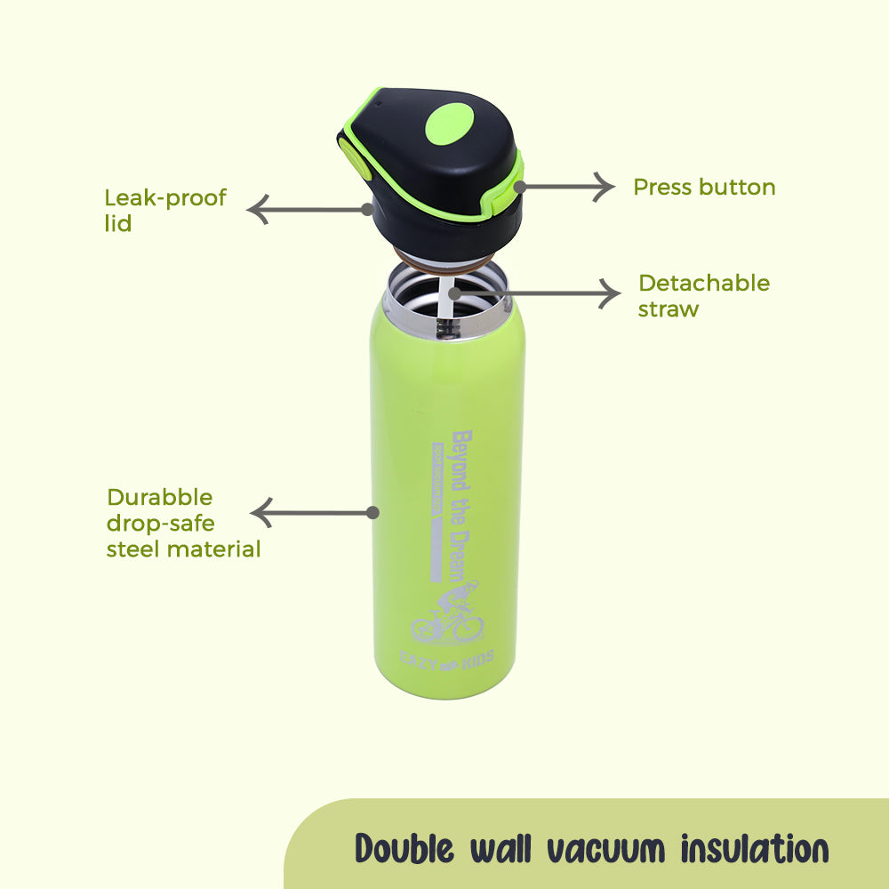 EAZY KIDS Insulated School Water Bottle - Green, 500ml