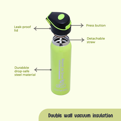 EAZY KIDS Insulated School Water Bottle - Green, 500ml