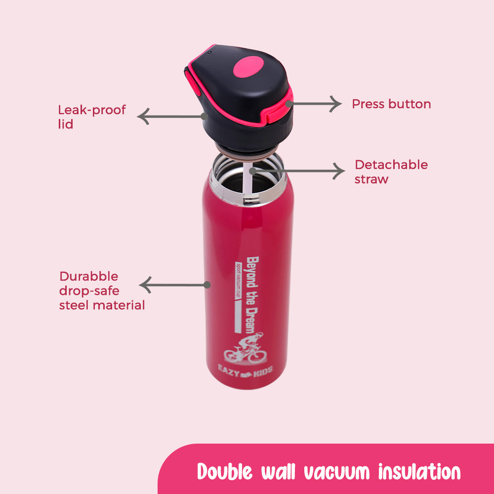 EAZY KIDS Insulated School Water Bottle - Pink, 500ml