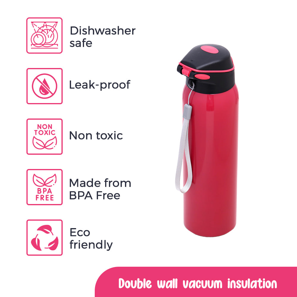 EAZY KIDS Insulated School Water Bottle - Pink, 500ml