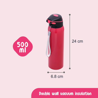 EAZY KIDS Insulated School Water Bottle - Pink, 500ml