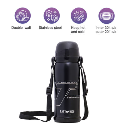 EAZY KIDS Insulated School Water Bottle - Black, 800ml
