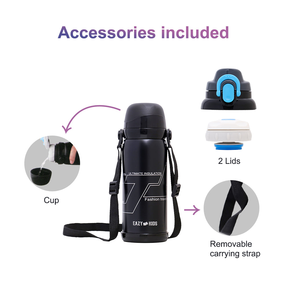 EAZY KIDS Insulated School Water Bottle - Black, 800ml