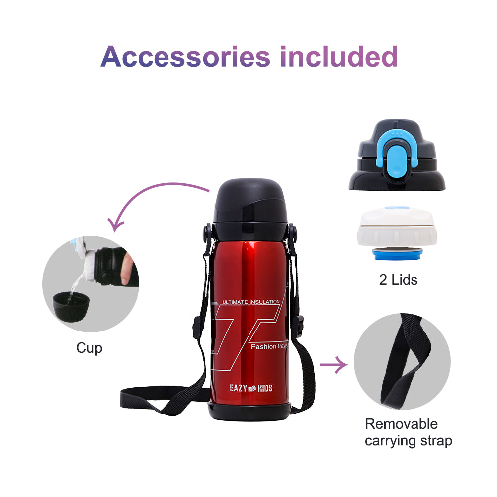 EAZY KIDS Insulated School Water Bottle - Red, 800ml