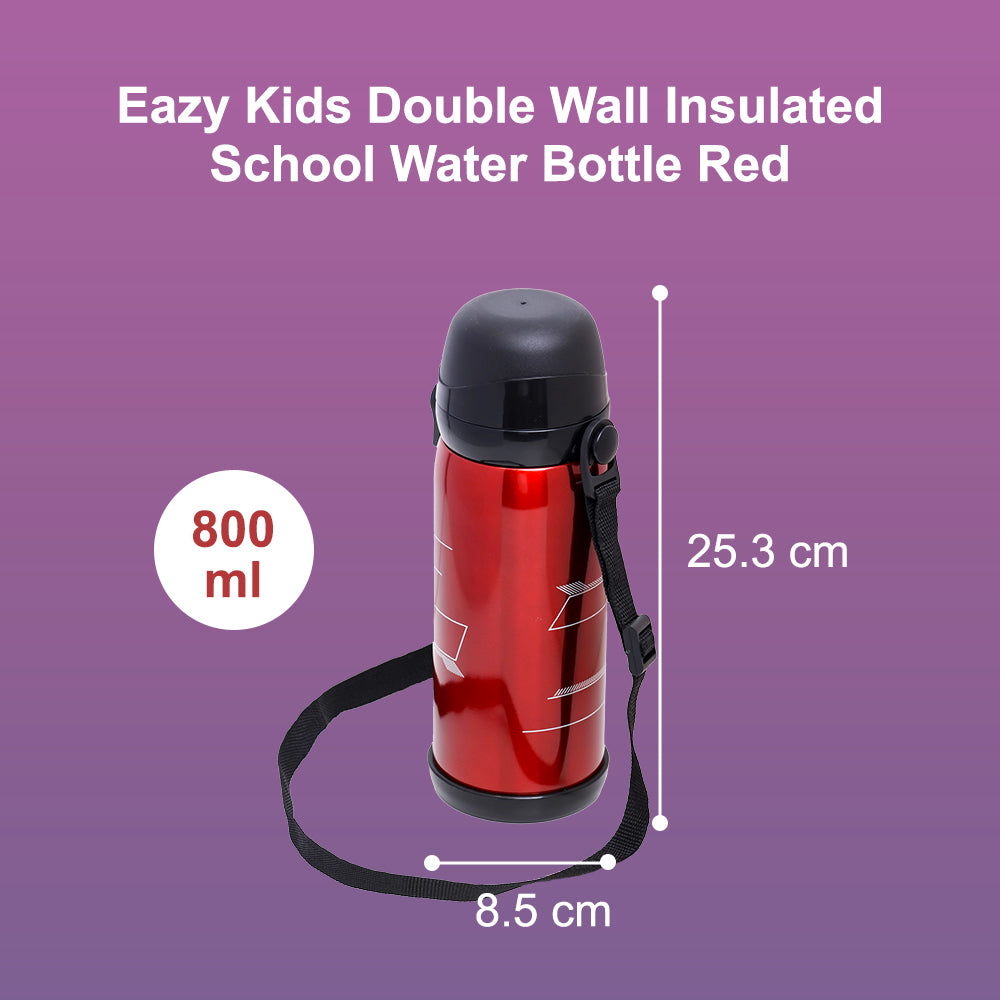 EAZY KIDS Insulated School Water Bottle - Red, 800ml