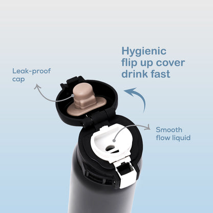 EAZY KIDS Insulated Travel Water Bottle - Black, 500ml
