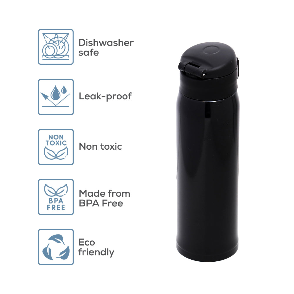 EAZY KIDS Insulated Travel Water Bottle - Black, 500ml