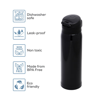 EAZY KIDS Insulated Travel Water Bottle - Black, 500ml