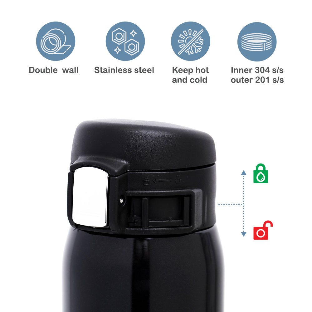 EAZY KIDS Insulated Travel Water Bottle - Black, 500ml