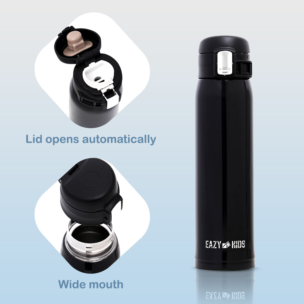 EAZY KIDS Insulated Travel Water Bottle - Black, 500ml