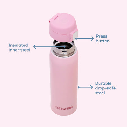 EAZY KIDS Insulated Travel Water Bottle - Pink, 500ml