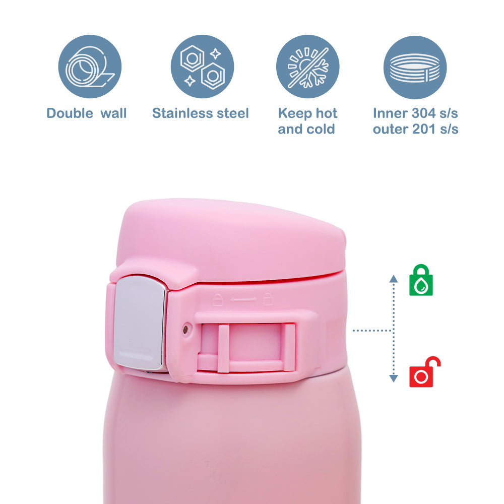 EAZY KIDS Insulated Travel Water Bottle - Pink, 500ml
