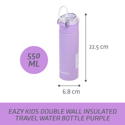 EAZY KIDS Insulated Travel Water Bottle - Purple, 550ml